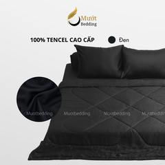 Bộ chăn ga gối lụa 100% Tencel 60s trơn màu - Mướt Bedding, bộ 5 món kèm chăn chần cao cấp