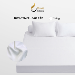 Bộ ga gối 4 món Lụa Tencel Mướt Bedding cao cấp trơn màu, set gồm 1 ga giường bo chun, 2 vỏ gối nằm và 1 vỏ gối ôm