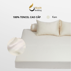 Bộ ga gối 4 món Lụa Tencel Mướt Bedding cao cấp trơn màu, set gồm 1 ga giường bo chun, 2 vỏ gối nằm và 1 vỏ gối ôm