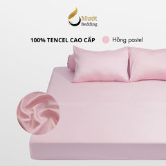 Bộ ga gối 4 món Lụa Tencel Mướt Bedding cao cấp trơn màu, set gồm 1 ga giường bo chun, 2 vỏ gối nằm và 1 vỏ gối ôm