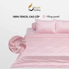 Bộ chăn ga gối lụa 100% Tencel 60s trơn màu - Mướt Bedding, bộ 5 món kèm chăn chần cao cấp