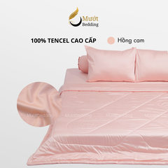 Bộ chăn ga gối lụa 100% Tencel 60s trơn màu - Mướt Bedding, bộ 5 món kèm chăn chần cao cấp