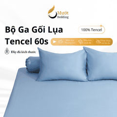Bộ ga gối 4 món Lụa Tencel Mướt Bedding cao cấp trơn màu, set gồm 1 ga giường bo chun, 2 vỏ gối nằm và 1 vỏ gối ôm