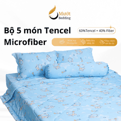 Bộ chăn ga gối 5 món cao cấp Mướt Bedding chất liệu lụa Tencel microfiber đủ size, chăn chần bông