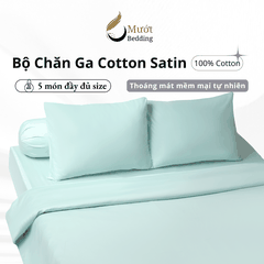 Bộ chăn ga gối Cotton Satin trơn màu cao cấp Mướt bedding đầy đủ size, set gồm Vỏ chăn + ga giường + vỏ gối nằm