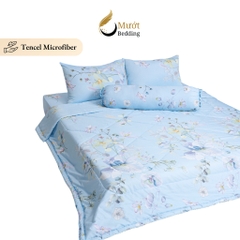 Bộ chăn ga gối 5 món cao cấp Mướt Bedding chất liệu lụa Tencel microfiber đủ size, chăn chần bông