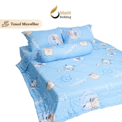 Bộ chăn ga gối 5 món cao cấp Mướt Bedding chất liệu lụa Tencel microfiber đủ size, chăn chần bông