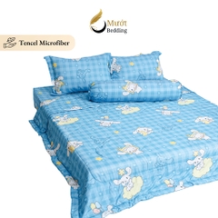 Bộ chăn ga gối 5 món cao cấp Mướt Bedding chất liệu lụa Tencel microfiber đủ size, chăn chần bông