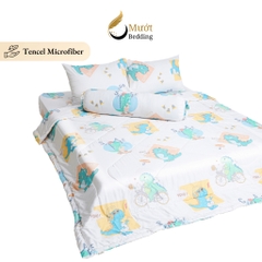 Bộ chăn ga gối 5 món cao cấp Mướt Bedding chất liệu lụa Tencel microfiber đủ size, chăn chần bông