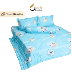 Bộ chăn ga gối 5 món cao cấp Mướt Bedding chất liệu lụa Tencel microfiber đủ size, chăn chần bông