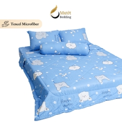 Bộ chăn ga gối 5 món cao cấp Mướt Bedding chất liệu lụa Tencel microfiber đủ size, chăn chần bông