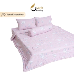 Bộ chăn ga gối 5 món cao cấp Mướt Bedding chất liệu lụa Tencel microfiber đủ size, chăn chần bông