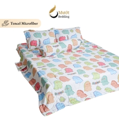 Bộ chăn ga gối 5 món cao cấp Mướt Bedding chất liệu lụa Tencel microfiber đủ size, chăn chần bông
