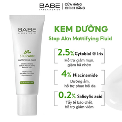 Kem Dưỡng Ẩm Kiềm Dầu Giảm Mụn Laboratorios Babe Stop AKN Mattifying Fluid