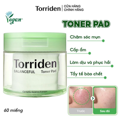 Toner Pad Torriden Làm Dịu Da Mụn, Cân Bằng Da, Cấp Ẩm Balanceful Cica Toner Pad