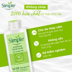 Nước Hoa Hồng Simple Làm Dịu Da & Cấp Ẩm Kind to Skin Soothing Facial Toner
