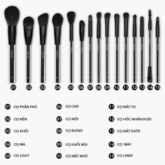 Bộ Cọ Cá Nhân MUAS Silk 15 Cây Đen Kèm Túi Chất Lông Mền Mịn