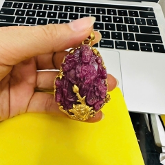 Mặt Dây Bồ Tát Quán Âm Ruby Bọc Vàng