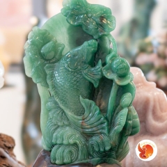 Tượng Cá Chép Vờn Hoa Sen Ngọc Aven