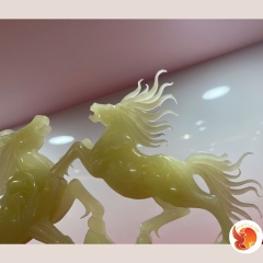 Tượng Song Mã Nghênh Xuân - Ngọc Onyx Xanh