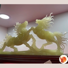 Tượng Song Mã Nghênh Xuân - Ngọc Onyx Xanh