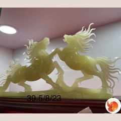 Tượng Song Mã Nghênh Xuân - Ngọc Onyx Xanh