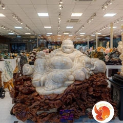 Tượng Đá Quý Di Lặc Bưng Vàng Thạch Anh Trắng