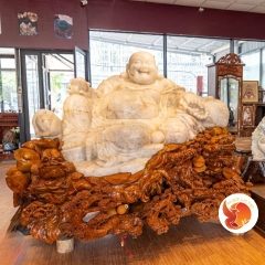 Tượng Đá Quý Di Lặc Bưng Vàng Thạch Anh Trắng