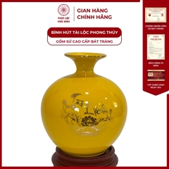 Bình Hút Lộc Sen Tài Lộc Dán Decal Vàng Kim Gốm Sứ Bát Tràng - Phúc Lộc Viên Minh