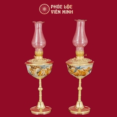 Đèn Thờ Bát Đào Thọ Cát Tường Chân Đồng Thếp Vàng Men Rạn Vẽ Vàng Gốm Sứ Bát Tràng - Phúc Lộc Viên Minh