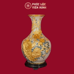 Tỏi Đắp Nổi Men Rạn Phú Quý Trường Xuân Dát Vàng Cao Cấp Gốm Sứ Bát Tràng - Phúc Lộc Viên Minh