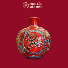 Bình Hút Lộc Phúc Lộc Thọ Men Đỏ Vẽ Vàng Gốm Sứ Bát Tràng - Phúc Lộc Viên Minh