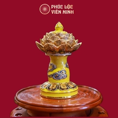 Đế Xông Trầm Hương Men Vàng Vẽ Vàng Đắp Nổi Gốm Sứ Bát Tràng - Phúc Lộc Viên Minh