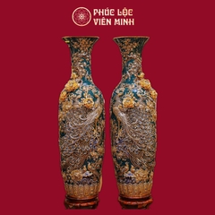 Lộc Bình Phú Quý Trường Xuân Đắp Nổi Men Xanh Lục Vẽ Vàng Gốm Sứ Bát Tràng - Phúc Lộc Viên Minh