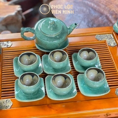 Bộ Ấm Chén Xanh Thiên Thanh Gốm Sứ Cao Cấp Bát Tràng - Phúc Lộc Viên Minh