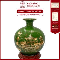 Bình Hút Lộc Chùa Một Cột Dán Decal Vàng Kim Gốm Sứ Bát Tràng - Phúc Lộc Viên Minh - PLVM173