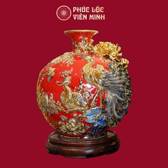 Bình Hút Lộc Công Danh Phú Quý Men Đỏ Vẽ Vàng Gốm Sứ Bát Tràng - Phúc Lộc Viên Minh