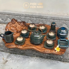 Bộ Ấm Chén Chuông Rêu Lòng Hoa Cao Cấp Gốm Sứ Bát Tràng - Phúc Lộc Viên Minh