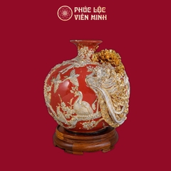 Bình Hút Lộc Phú Quý Trường Xuân Men Đỏ Họa Tiết Trắng Vẽ Vàng Gốm Sứ Bát Tràng - Phúc Lộc Viên Minh