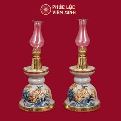 Đèn Thờ Chân Nến Sen Bọc Đồng Thếp Vàng Men Rạn Gốm Sứ Bát Tràng - Phúc Lộc Viên Minh