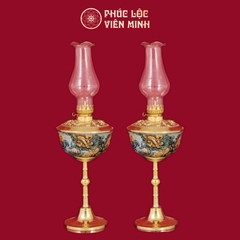 Đèn Thờ Bát Long Chầu Nguyệt Chân Đồng Thếp Vàng Men Rạn Vẽ Vàng Gốm Sứ Bát Tràng - Phúc Lộc Viên Minh