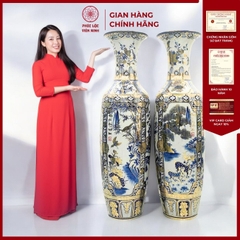 Đôi Lộc Bình Cao Tứ Cảnh Họa Tiết Vẽ Vàng Gốm Sứ Bát Tràng - Phúc Lộc Viên Minh - PL025