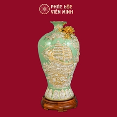 Mai Bình Thuận Buồm Xuôi Gió Men Xanh Ngọc Họa Tiết Trắng Vẽ Vàng Gốm Sứ Bát Tràng - Phúc Lộc Viên Minh