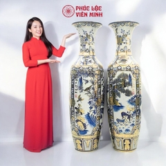 Đôi Lộc Bình Cao Tứ Cảnh Họa Tiết Vẽ Vàng Gốm Sứ Bát Tràng - Phúc Lộc Viên Minh - PL025