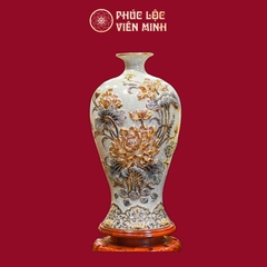 Mai Bình Hoa Sen Men Rạn Vẽ Vàng Gốm Sứ Bát Tràng - Phúc Lộc Viên Minh