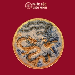 Mâm Bồng Long Phụng Chầu Nguyệt Men Rạn Bọc Đồng Thếp Vàng Gốm Sứ Bát Tràng - Phúc Lộc Viên Minh