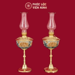 Đèn Thờ Bát Sen Chân Đồng Thếp Vàng Men Rạn Gốm Sứ Bát Tràng - Phúc Lộc Viên Minh