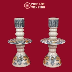 Cây Nến Song Long Chầu Nguyệt Men Rạn Đắp Nổi Gốm Sứ Bát Tràng - Phúc Lộc Viên Minh
