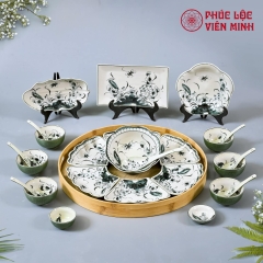 Bộ Bát Đĩa Gốm Sứ Bát Tràng Cao Cấp - Phúc Lộc Viên Minh - VM510