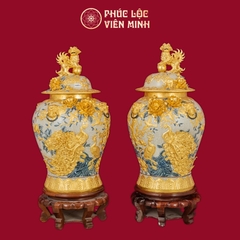 Chóe Công Danh Phú Quý 60L Men Rạn Dát Vàng Gốm Sứ Bát Tràng - Phúc Lộc Viên Minh
